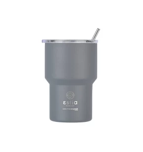 Estia 01-18467 Ποτήρι Ταξιδιού 400ml με Καπάκι & Μεταλλικό Καλαμάκι - Γκρι