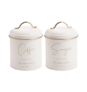 Σετ 2 Μεταλλικά Βάζα Λευκά με Χρυσές Λεπτομέρειες Coffee Sugar Ankor - 850136
