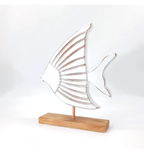 Διακοσμητικό Επιτραπέζιο Ψάρι Λευκό Μεγάλο Ξύλινο - KorresCraft - 290-003-02