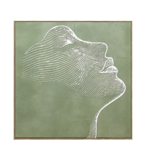 Πίνακας σε Καμβά Espiel FAL416 Abstract Face Πράσινο/Λευκό με Ανάγλυφη Υφή 60x60cm