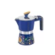 Μπλε μπρίκι παρασκευής espresso 2 φλιτζανιών Pedrini MyMoka Frida Kahlo με πολύχρωμα μεξικάνικα μοτίβα και πορτοκαλί λεπτομέρειες.