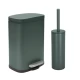 Ολοκληρωμένο σετ αξεσουάρ μπάνιου Spirella Akira Dark Green με μεταλλικό κάδο πεντάλ και ασορτί πιγκάλ σε minimal design.