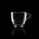 Κρυστάλλινο φλιτζάνι espresso RCR Caffè 80ml με εργονομική τετράγωνη λαβή σε σκούρο φόντο.