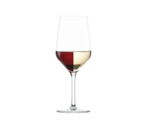Ποτήρι κρασιού Zwiesel Cinco με κόκκινο και λευκό κρασί που δείχνει τη universal χρήση του