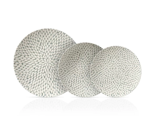 Σετ πιάτα πορσελάνης Cryspo Trio Pearl με γεωμετρικό μοτίβο λουλουδιού.