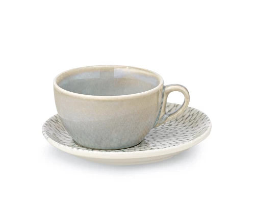 Φλυτζάνι cappuccino 230ml Cryspo Trio Pearl γκρι-μπεζ με γεωμετρικό πιατάκι.