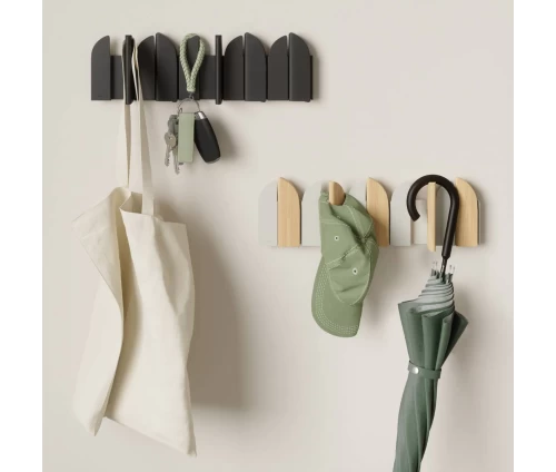 Umbra Saloon κρεμάστρα τοίχου με 5 αναδιπλούμενους γάντζους, μαύρο/ξύλο, χρήση για τσάντα, καπέλο και ομπρέλα.