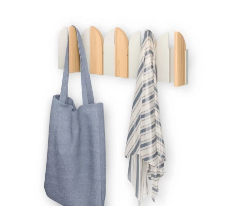 Umbra Saloon 1022942-1337 κρεμάστρα τοίχου Natural/Sand, με 5 αναδιπλούμενους γάντζους (πλευρική όψη).