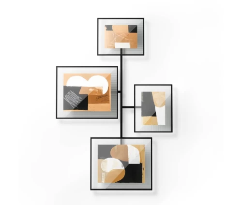 Umbra Flute Gallery Frame 1023082-040 μαύρη μεταλλική σύνθεση 4 κορνιζών με ραβδωτό γυαλί (κάθετη διάταξη).