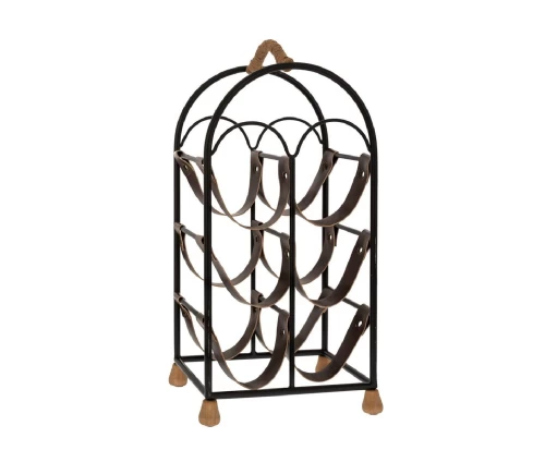 Μεταλλική κάβα κρασιών Iliadis 88180, 6 θέσεων, με μαύρο σκελετό, δερμάτινες βάσεις και σχοινένια λαβή