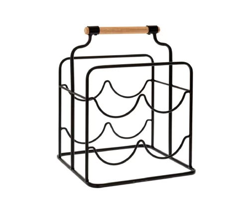 Μαύρη μεταλλική κάβα κρασιών 4 θέσεων Iliadis 88182 με φυσική ξύλινη λαβή και minimal γεωμετρικό σχεδιασμό.