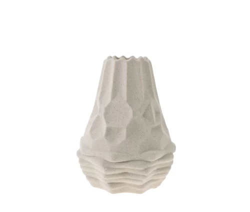 Μπεζ κεραμικό βάζο Zen Collection με ανάγλυφα γεωμετρικά σχήματα, κυματιστή βάση και ματ αμμώδη υφή, διαστάσεων 15,3x20,5 εκ.