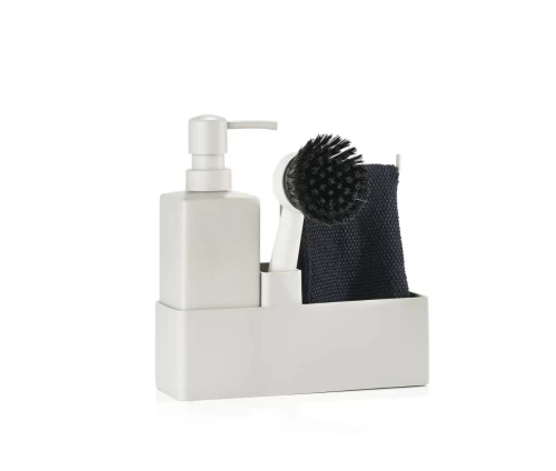 Zone Denmark Singles Σετ Οργάνωσης Νεροχύτη 4 Τεμαχίων με Dispenser Σαπουνιού και Βούρτσα σε Warm Grey χρώμα