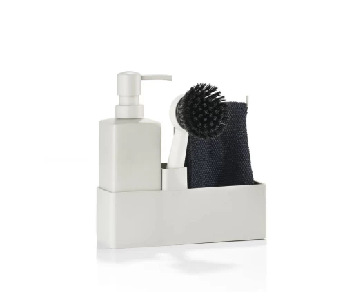 Σετ πλυσίματος πιάτων 4 τεμαχίων Zone Denmark σε warm grey - κεραμικό δοχείο υγρού, βάση σιλικόνης, βούρτσα και πανί