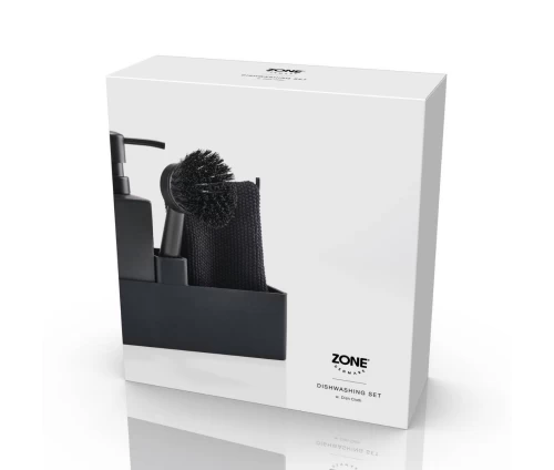 Συσκευασία από σετ πλυσίματος πιάτων 4 τεμαχίων Zone Denmark σε μαύρο χρώμα.