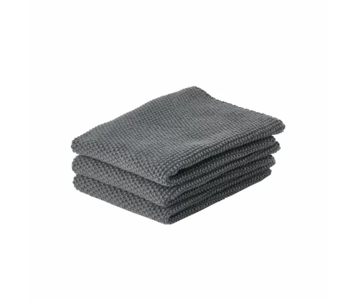 Σετ 3 πλεκτές πετσέτες κουζίνας Zone Denmark σε ανθρακί χρώμα με πιστοποίηση Oeko-Tex και υψηλή απορροφητικότητα.