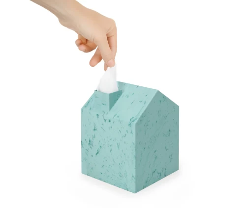 Κάλυμμα κουτιού χαρτομάντηλων Umbra Casa Ocean Blue σε σχήμα σπιτιού με καμινάδα