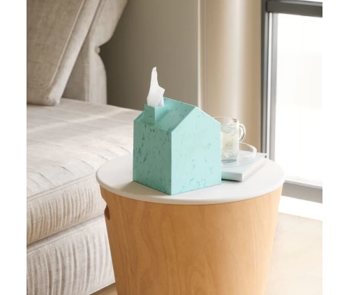 Umbra Casa Ocean Blue θήκη χαρτομάντηλων σε τραπεζάκι κομοδίνου σε υπνοδωμάτιο