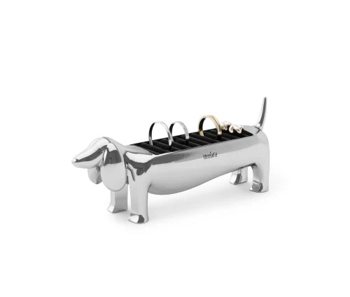 Μεταλλική βάση κοσμημάτων Umbra Dachsie σε σχήμα σκύλου λουκάνικο (dachshund) με γυαλιστερό φινίρισμα χρωμίου.