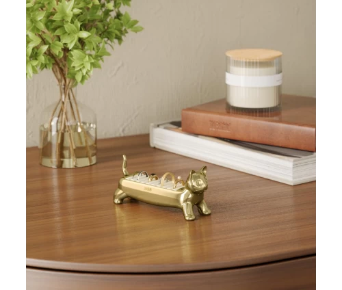 Μεταλλική βάση κοσμημάτων Umbra Ali Cat σε σχήμα γάτας Munchkin σε τραπεζάκι.