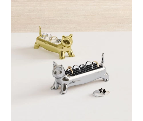 Ασημί μεταλλική βάση κοσμημάτων Umbra Ali Cat σε σχήμα γάτας σε χρώμα ασημί γυαλιστερό και σε brass.