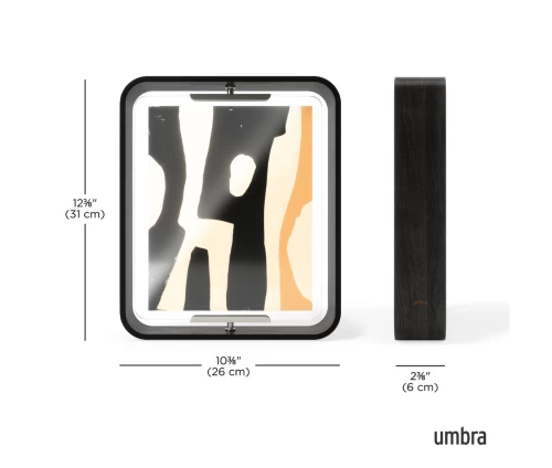 Μαύρη επιτραπέζια κορνίζα Umbra Bellwood με καμπυλωτό ξύλινο πλαίσιο, διαστάσεις.