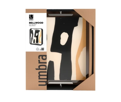 Μαύρη επιτραπέζια κορνίζα Umbra Bellwood με καμπυλωτό ξύλινο πλαίσιο, συσκευασία.