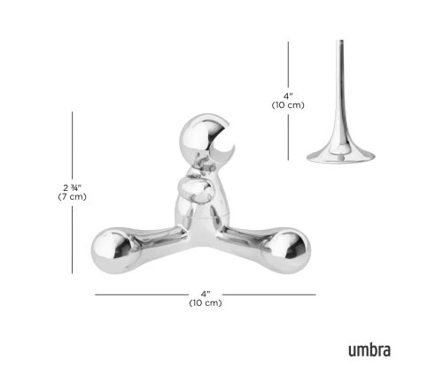 Επιτραπέζιο ανοιχτήρι μπουκαλιών Umbra Rodeo Buddy από γυαλιστερό μέταλλο, διαστάσεις.