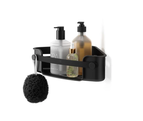 Umbra Flex Adhesive Corner Bin μαύρη γωνιακή ραφιέρα ντους αυτοκόλλητη