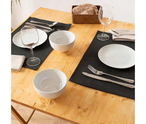 Σουπλά διπλής όψης Finesse Lunar, διαστάσεων 30x43 εκ., τοποθετημένο με πιάτα και μαχαιροπήρουνα σε κίτρινο τραπεζομάντηλο.