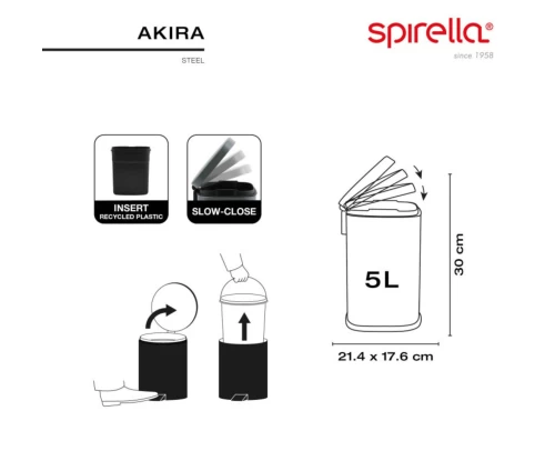 Μεταλλικός κάδος μπάνιου Spirella Akira 5L, λεπτομέρειες προιόντος,