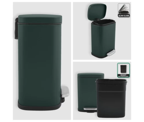 Μεταλλικός κάδος μπάνιου Spirella Akira 5L σε χρώμα Dark Ggeen, χαρακτηριστικά.