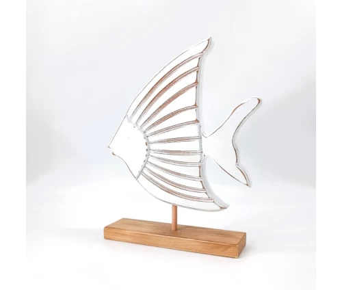 Λευκό ξύλινο διακοσμητικό επιτραπέζιο ψάρι KorresCraft μεγάλο με βάση