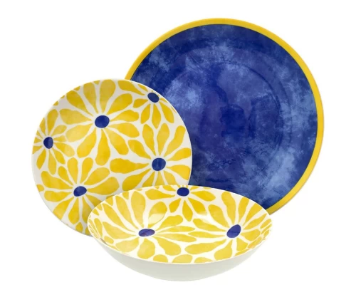 Πορσελάνινο σετ πιάτων Tognana Madison Marisol με κίτρινο floral σχέδιο και μπλε πιάτο φαγητού