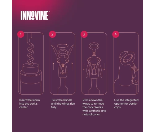 Innovine Pro επαγγελματικό τιρμπουσόν με φτερά και ενσωματωμένο ανοιχτήρι (κωδικός 12027), οδηγίες χρήσης.