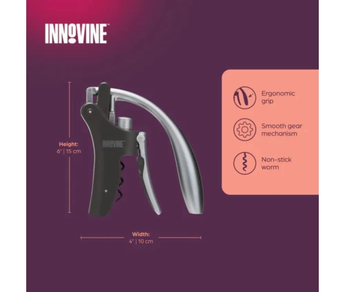 Innovine premium κάθετο τιρμπουσόν μοχλού σε μαύρο και ασημί χρώμα (κωδικός 12029), διαστάσεις και οδηγίες φροντίδας.