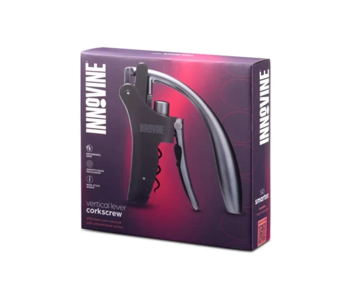 Innovine premium κάθετο τιρμπουσόν μοχλού σε μαύρο και ασημί χρώμα (κωδικός 12029), συσκευασία δώρου.