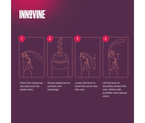 Innovine premium κάθετο τιρμπουσόν μοχλού σε μαύρο και ασημί χρώμα (κωδικός 12029), οδηγίες χρήσης.