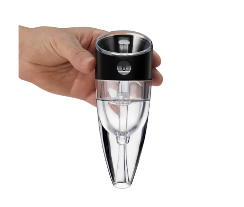 Innovine ρυθμιζόμενος αεριστής κρασιού με μαύρη βάση στήριξης και επιλογέα επιπέδων (κωδικός 12043), έτοιμος για χρήση.