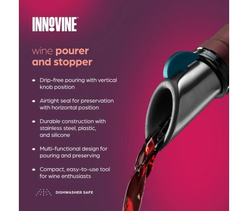 Innovine στόμιο ροής και πώμα κρασιού από ανοξείδωτο ατσάλι με μπλε διακόπτη (κωδικός 12004), χαρακτηριστικά προιόντος. 