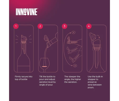 Innovine Tilt αεριστής κρασιού σε μπλε-teal χρώμα με διάφανο στόμιο (κωδικός 12007), οδηγίες χρήσης.