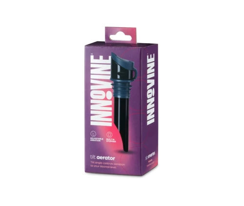 Innovine Tilt αεριστής κρασιού σε μπλε-teal χρώμα με διάφανο στόμιο (κωδικός 12007), συσκευασία.