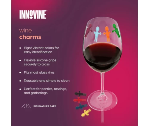 Innovine σετ 8 πολύχρωμα διακριτικά ποτηριού από σιλικόνη σε σχήμα ανθρωπάκια (κωδικός 12077), χαρακτηριστικά.