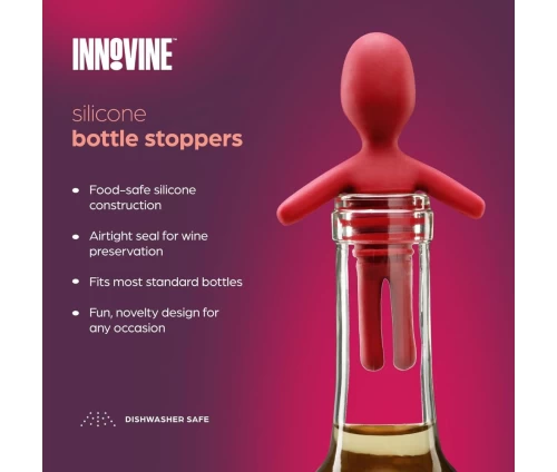 Innovine σετ δύο πωμάτων μπουκαλιού από σιλικόνη σε σχήμα ανθρωπάκια, ένα μπλε και ένα κόκκινο (κωδικός 12014), χαρακτηριστικά.