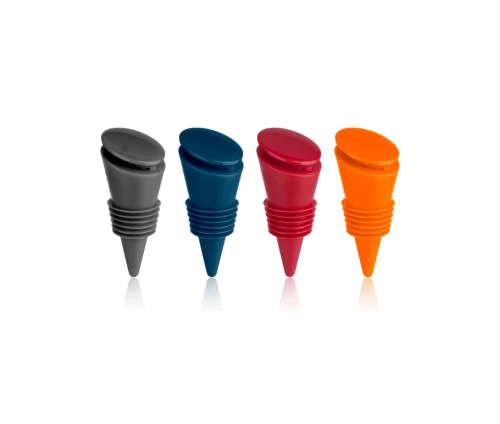 Innovine σετ τεσσάρων χρωματιστών πωμάτων μπουκαλιού από σιλικόνη (γκρι, μπλε, κόκκινο, πορτοκαλί) (κωδικός 12068)