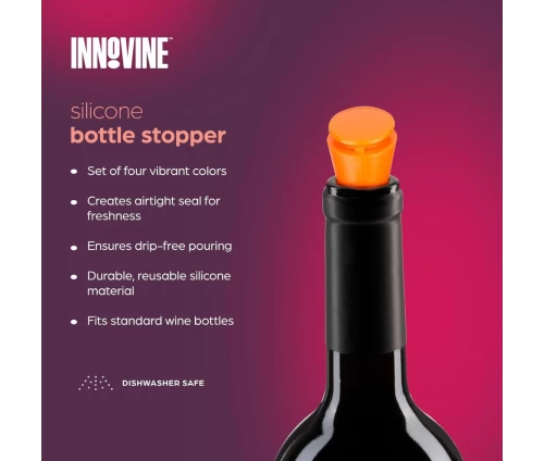 Innovine σετ τεσσάρων χρωματιστών πωμάτων μπουκαλιού από σιλικόνη (γκρι, μπλε, κόκκινο, πορτοκαλί) (κωδικός 12068), χαρακτηριστικά.