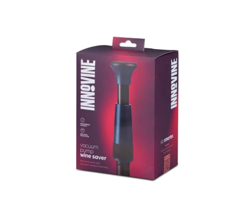 Innovine μπλε αντλία κενού αέρος για κρασί με δύο μαύρα πώματα σιλικόνης (κωδικός 12018), συσκευασία δώρου.