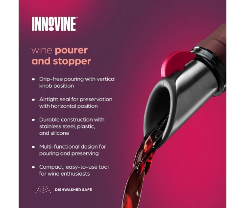 Innovine στόμιο ροής και πώμα κρασιού από ανοξείδωτο ατσάλι με κόκκινο διακόπτη (κωδικός 12003), προδιαγραφές.