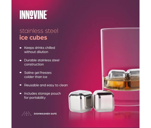 Innovine σετ τεσσάρων ανοξείδωτων παγόκυβων υψηλής ποιότητας για ουίσκι και ποτά (κωδικός 12036), προδιαγραφές και χαρακτηριστικά.