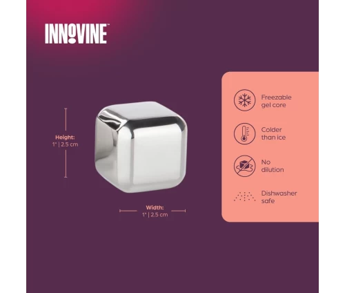 Innovine σετ τεσσάρων ανοξείδωτων παγόκυβων υψηλής ποιότητας για ουίσκι και ποτά (κωδικός 12036), διαστάσεις και φροντίδα.